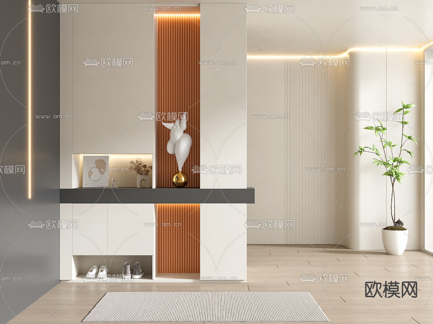 奶油风玄关过道 门厅3d模型下载