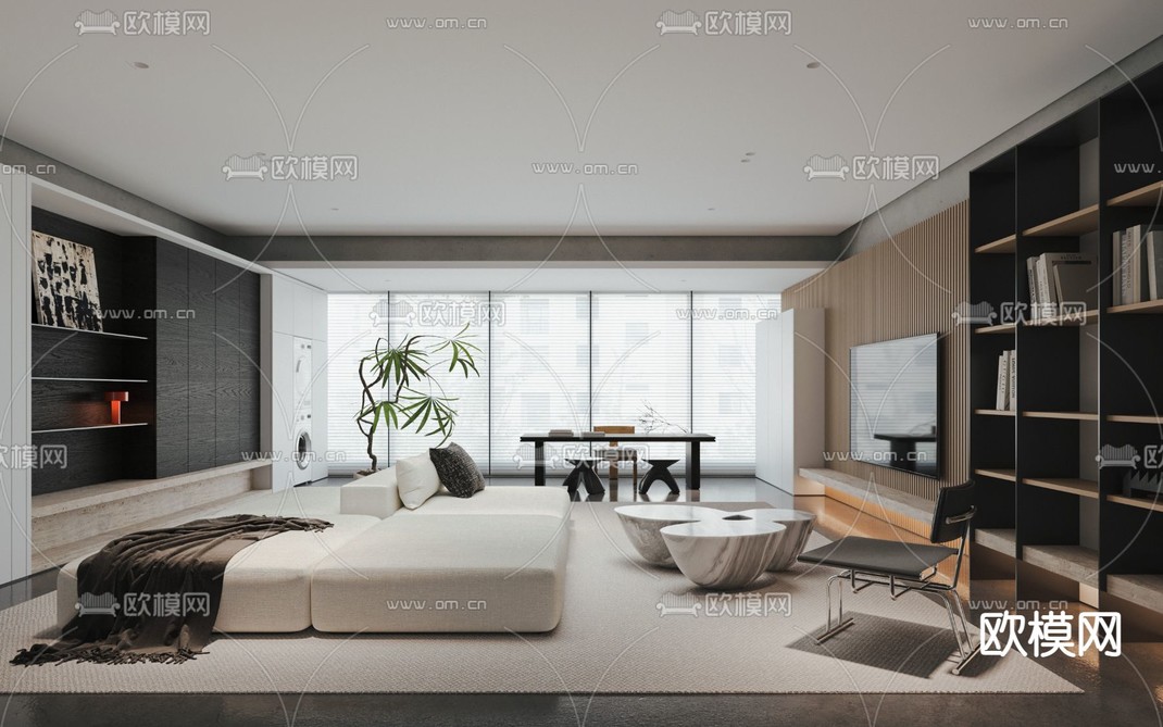 现代客厅3d模型下载_ID13023493_3dmax免费模型-欧模网