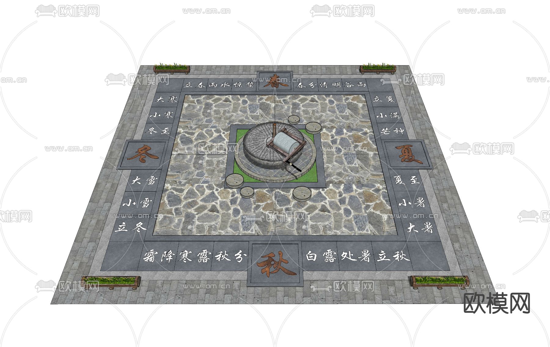 中式乡村民俗广场su模型