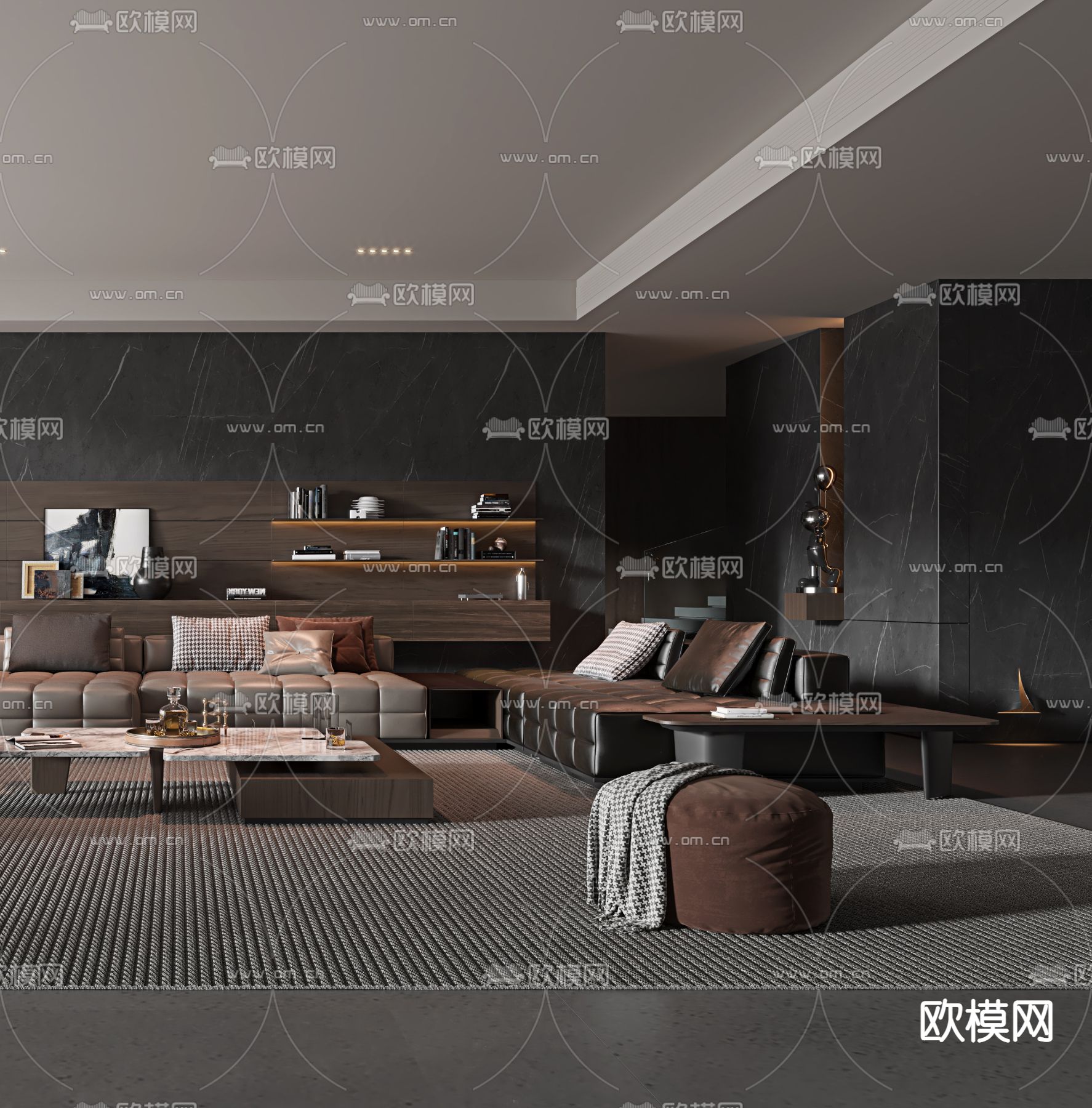暗黑风客厅3d模型下载（渲染图3）