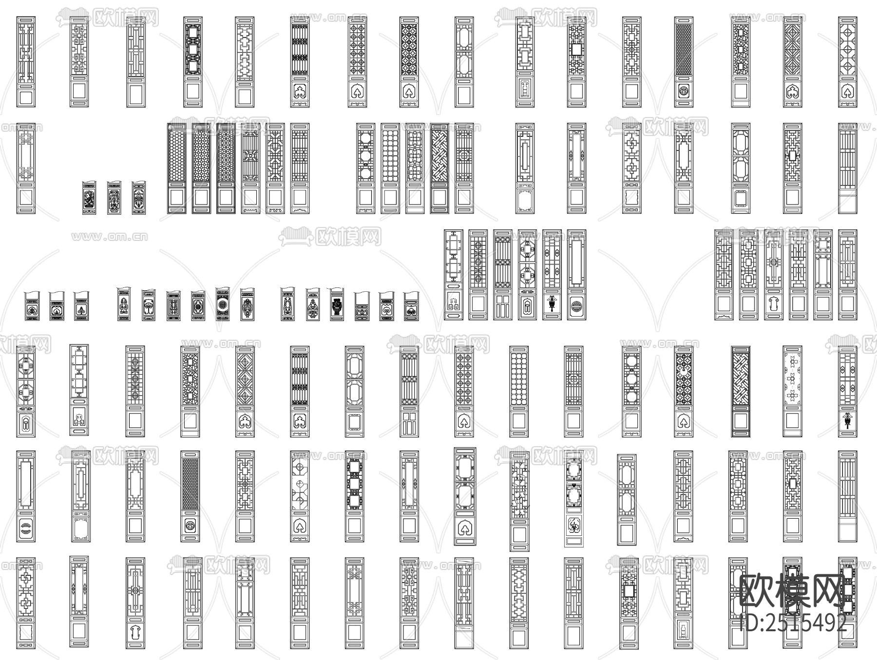 中式屏风花格隔断CAD施工图下载