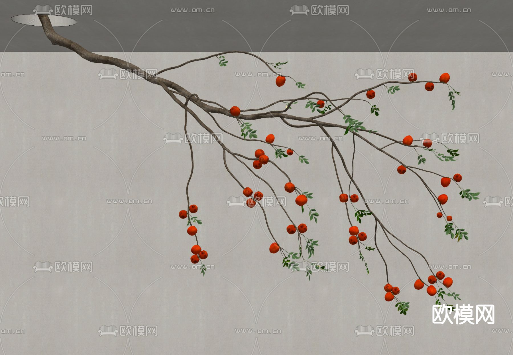 新中式石榴树枝雕塑 植物雕塑su模型