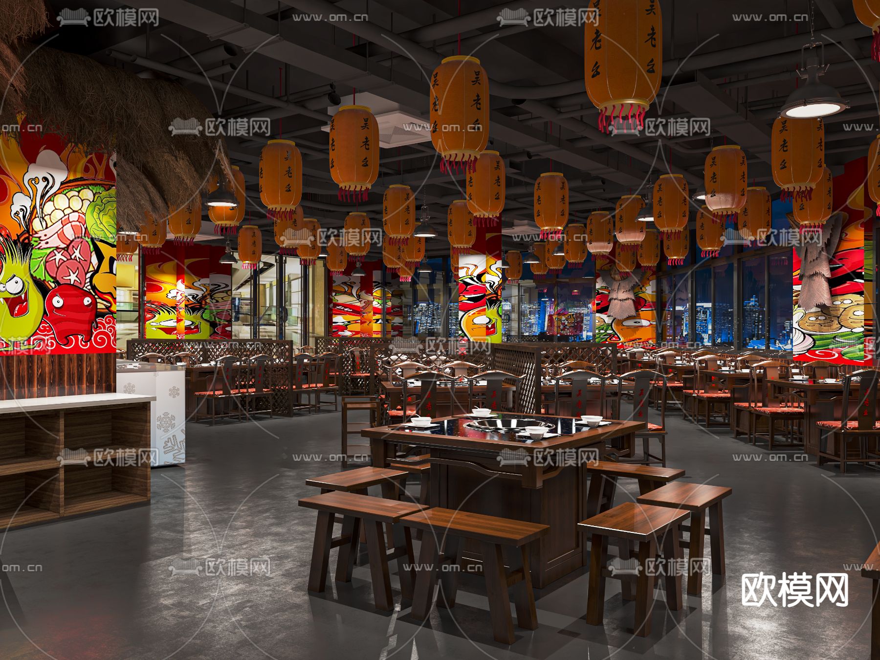 新中式火锅店3d模型下载