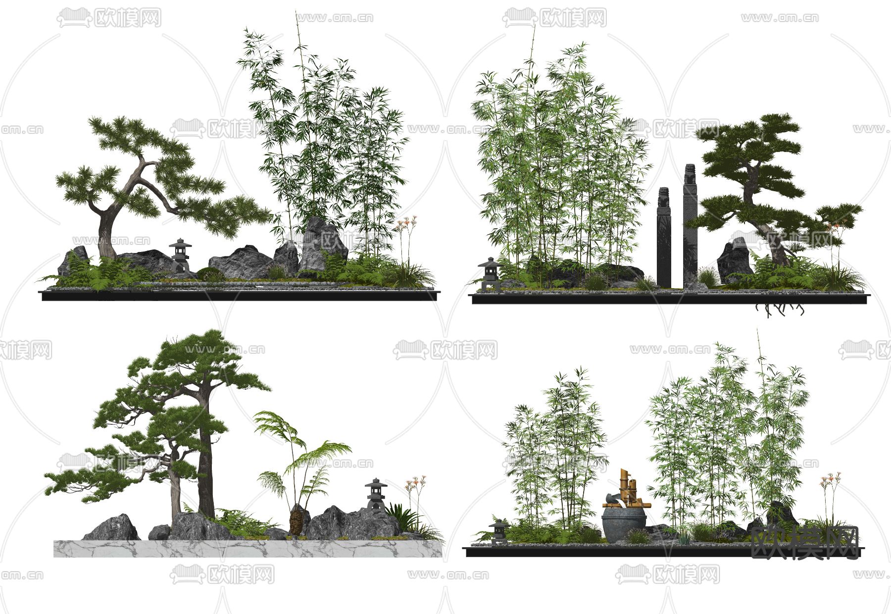 新中式庭院小品su模型