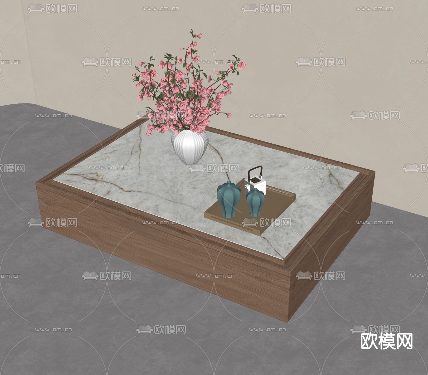 新中式茶几su模型下载（渲染图2）