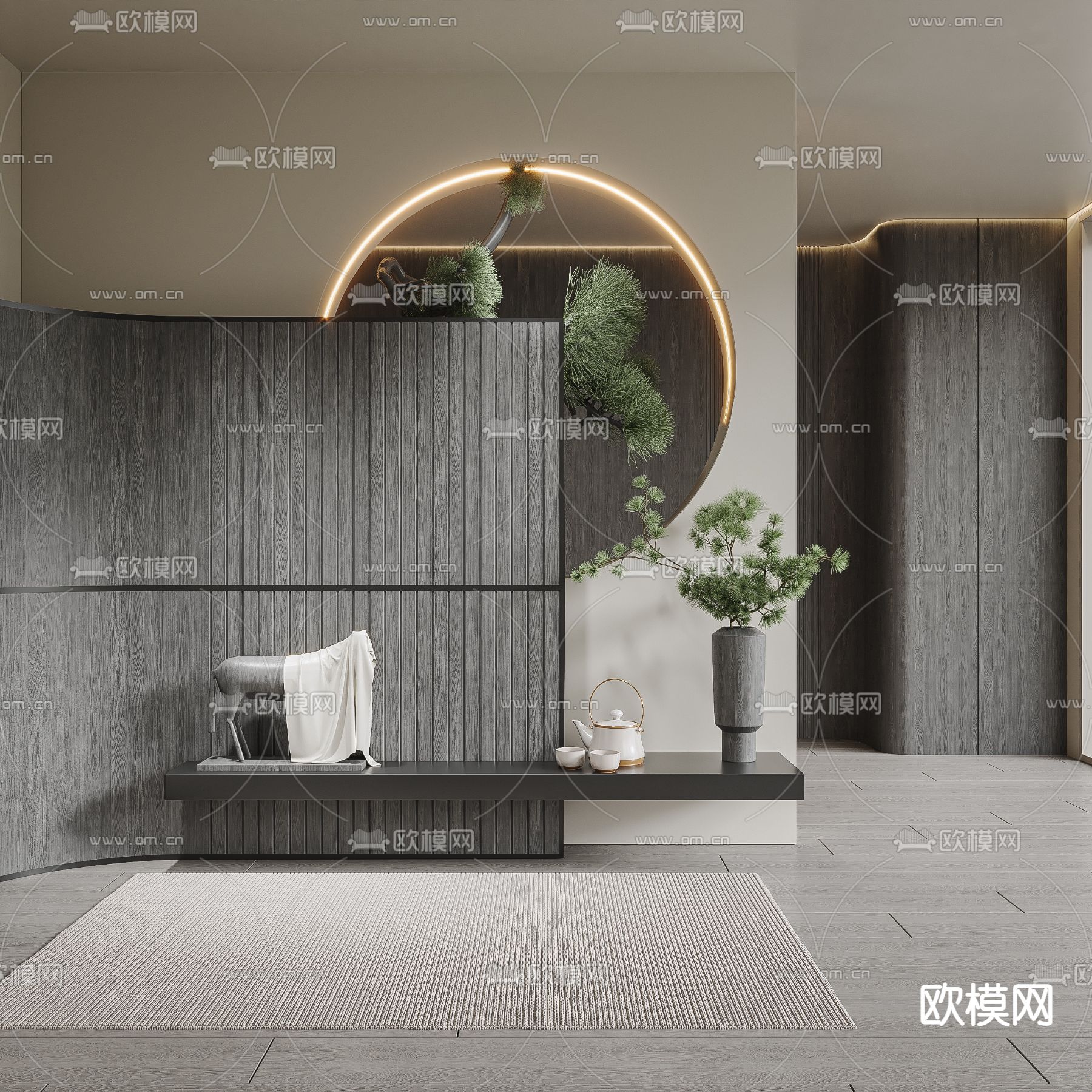 新中式玄关过道 门厅3d模型下载_ID13023889_3dmax免费模型-欧模网