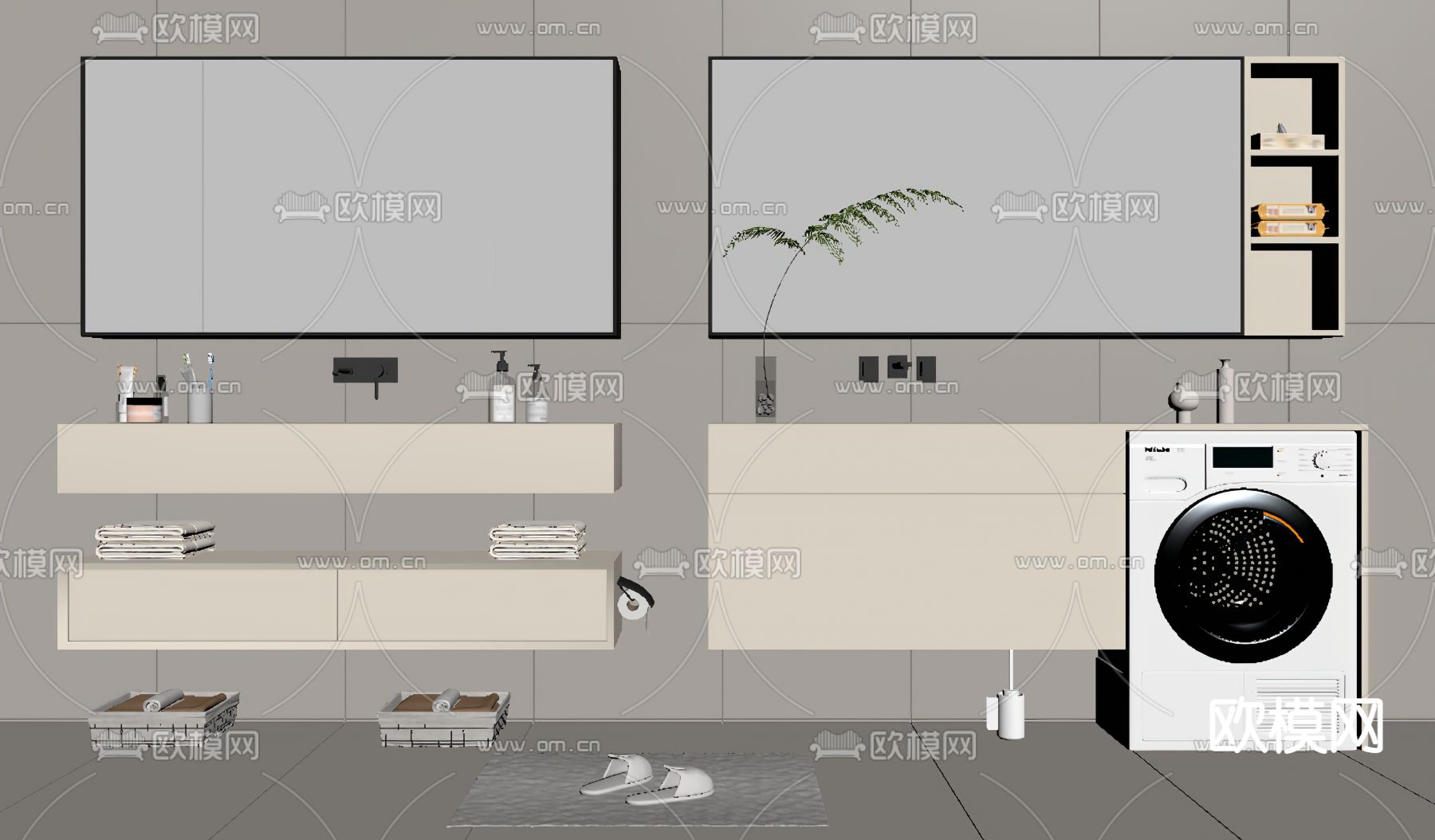 现代浴室柜su模型下载（渲染图2）