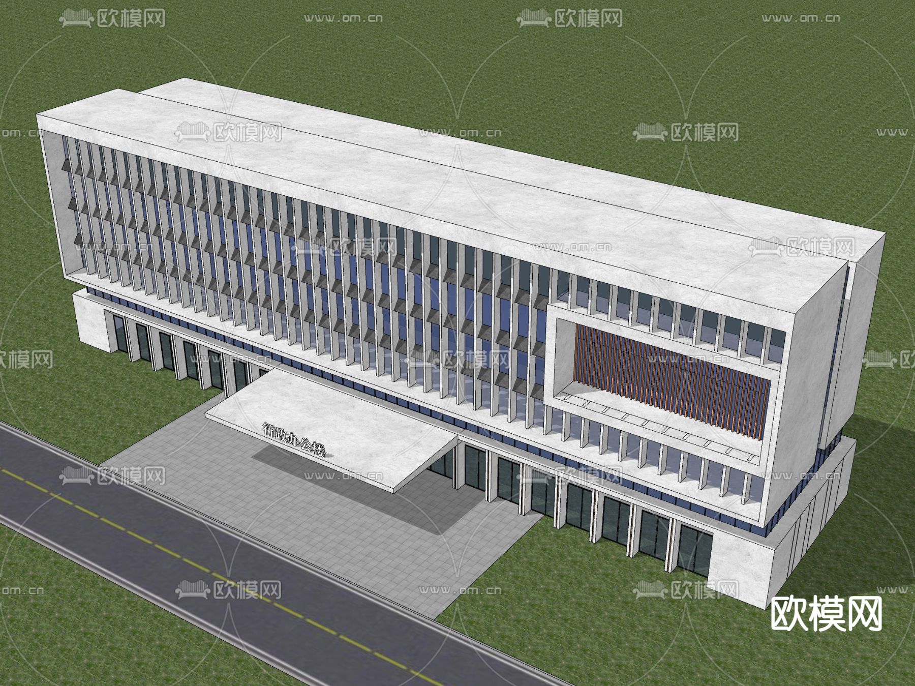 现代多层办公楼 产业办公楼 行政办公楼su模型下载（渲染图2）