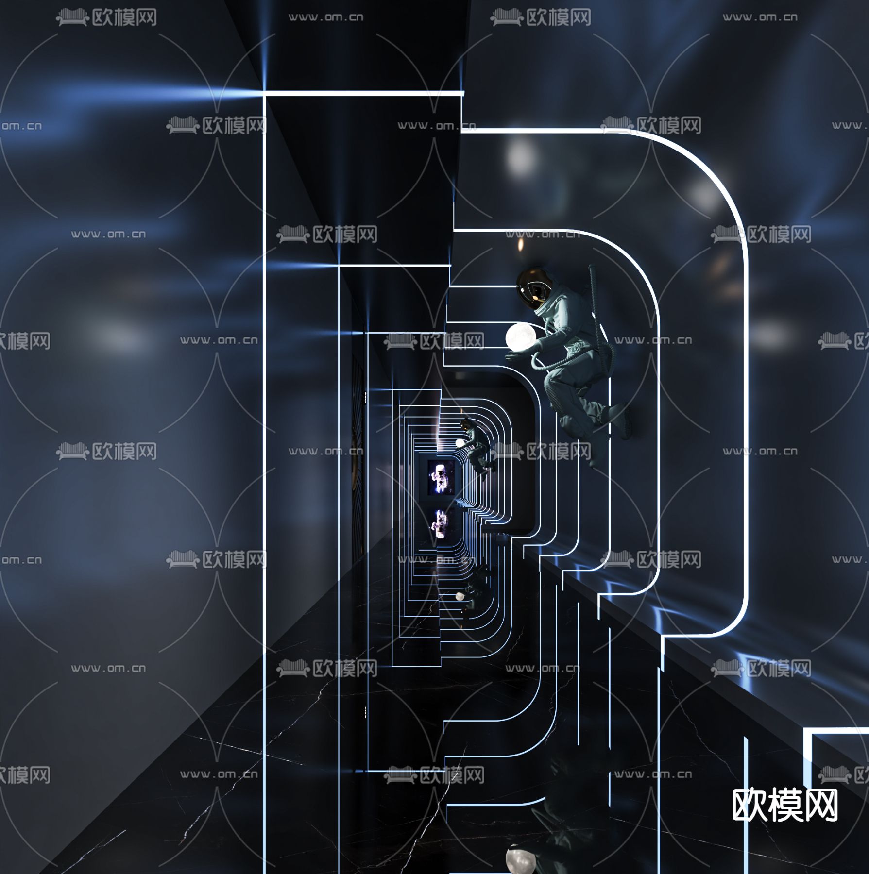 现代KTV过道su模型下载（渲染图1）