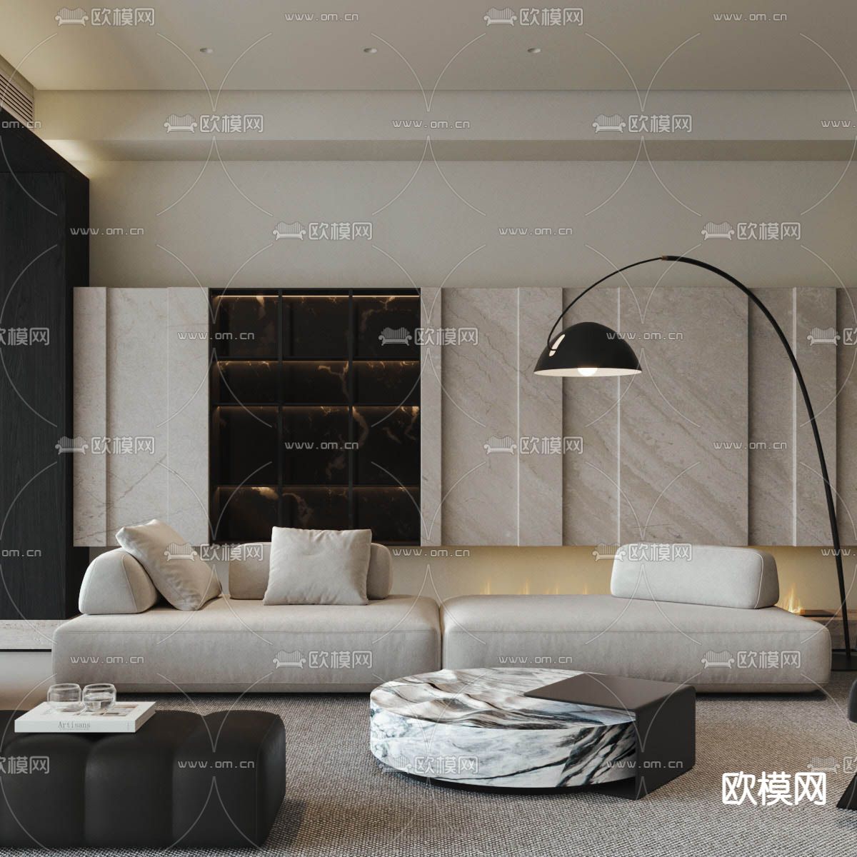 轻奢客厅3d模型下载（渲染图3）