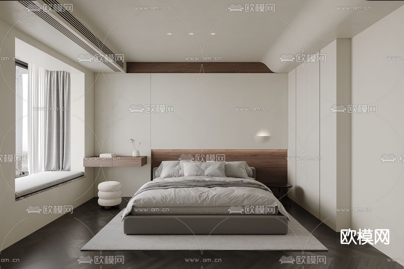 侘寂卧室 次卧3d模型下载_ID13022582_3dmax免费模型-欧模网