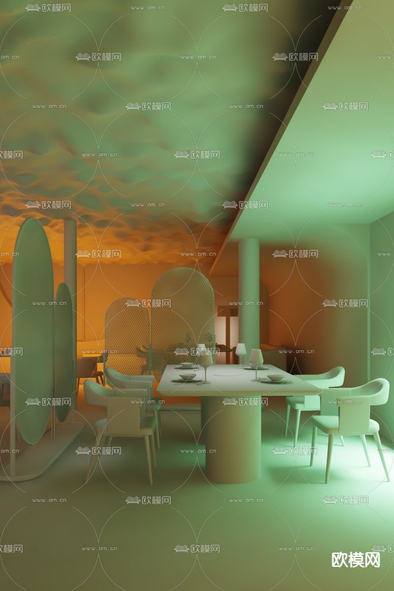 曾建龙设计 自然风岩洞火锅店3d模型下载（渲染图2）