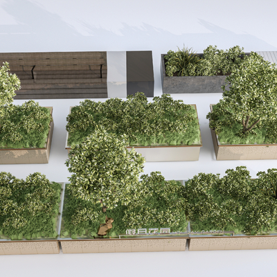  现代花箱 花池 景观座椅su模型 