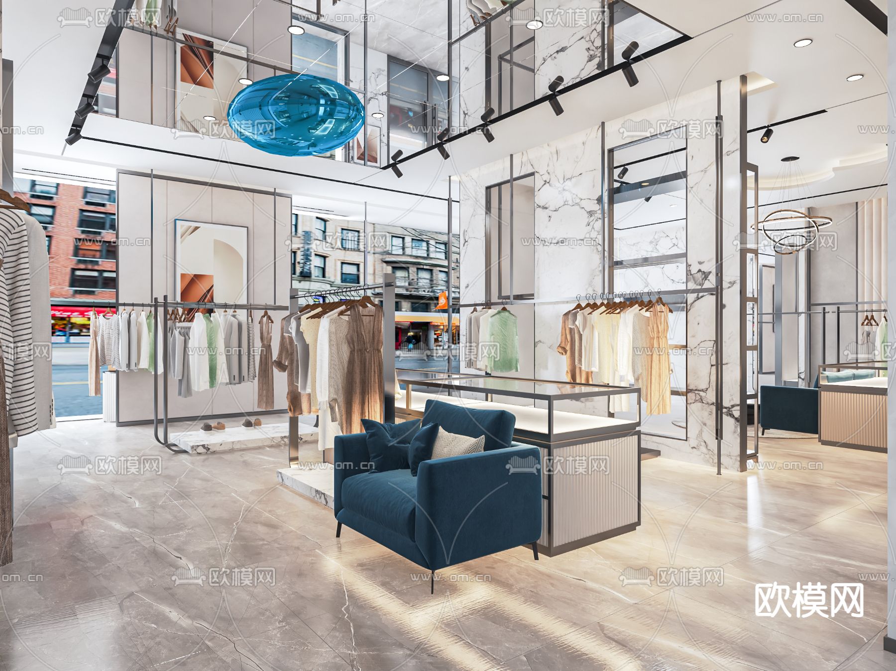 轻奢服装店su模型下载（渲染图1）