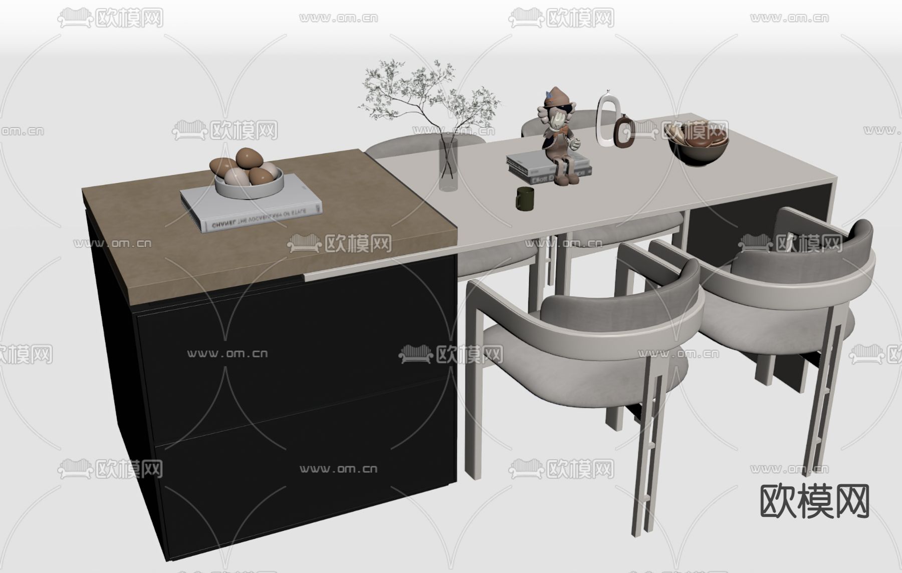 现代吧台 中岛台su模型下载（渲染图2）