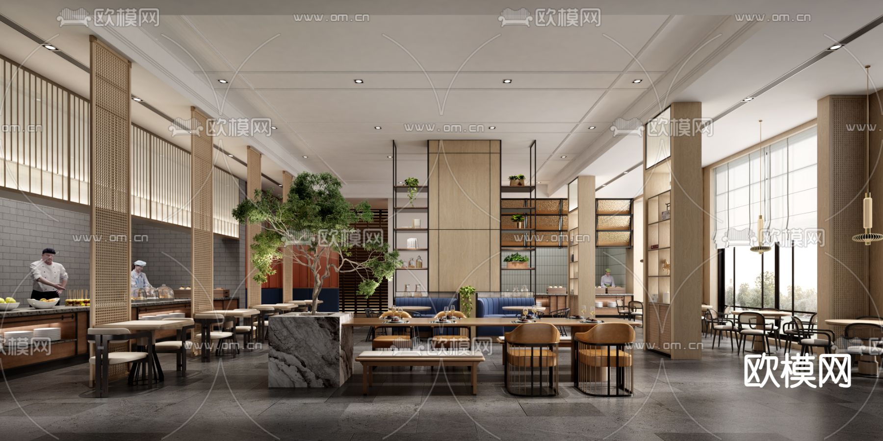 新中式自助餐厅3d模型下载