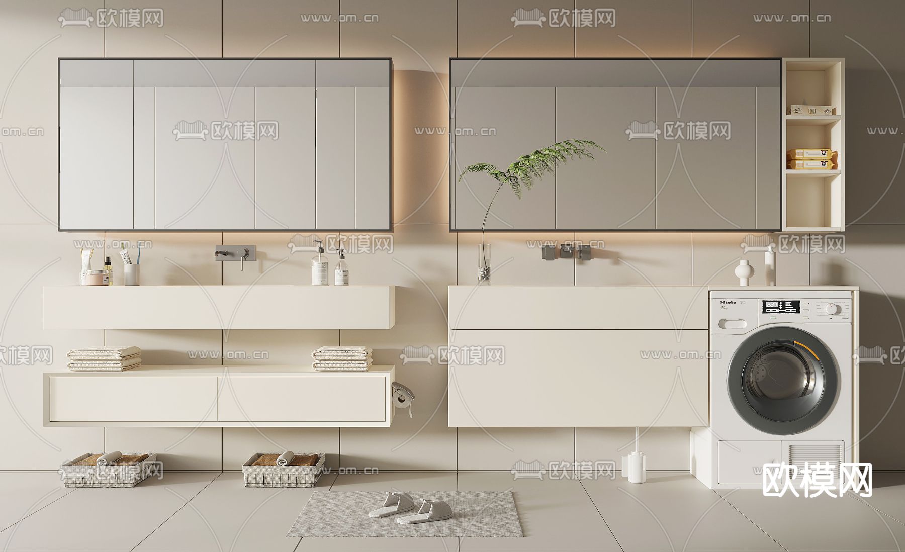 现代浴室柜su模型下载（渲染图1）