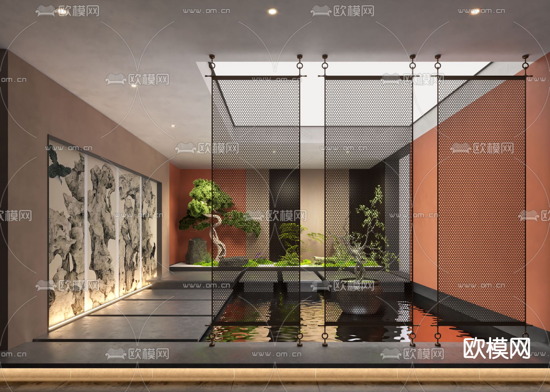 室内景观 松树 水景小品3d模型下载