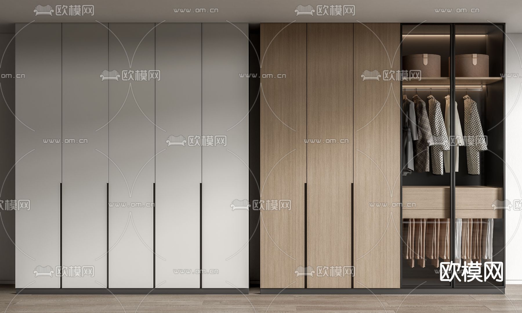 现代极简衣柜 衣服su模型下载（渲染图1）