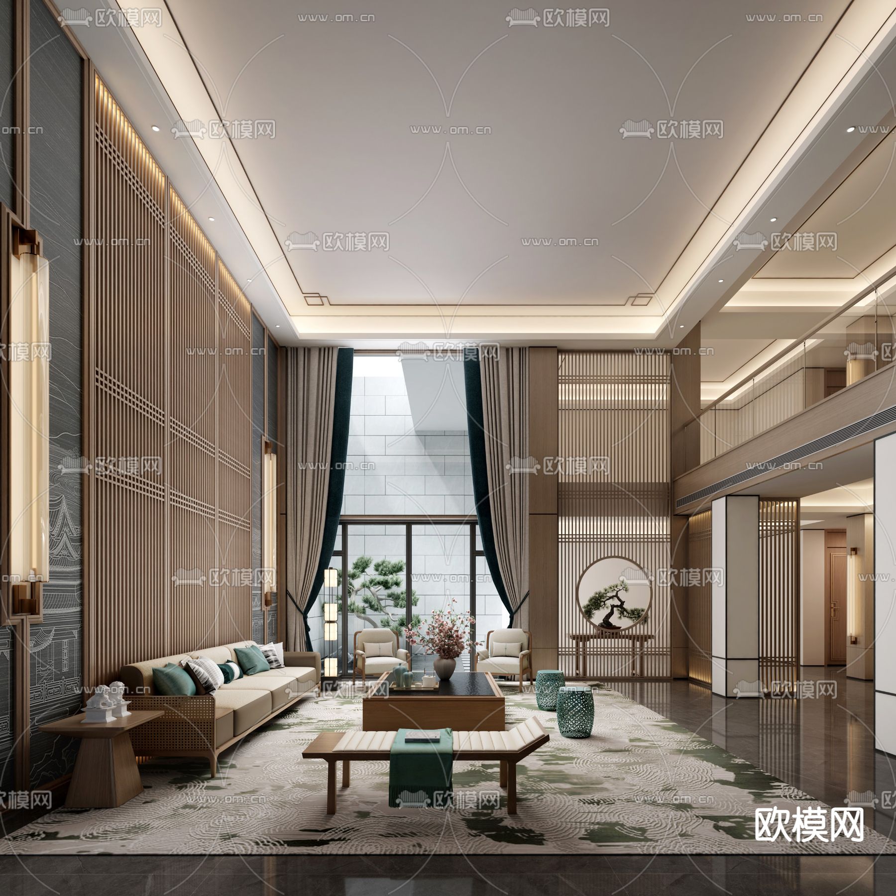 新中式别墅大堂su模型下载_ID13018194_sketchup模型下载-欧模网