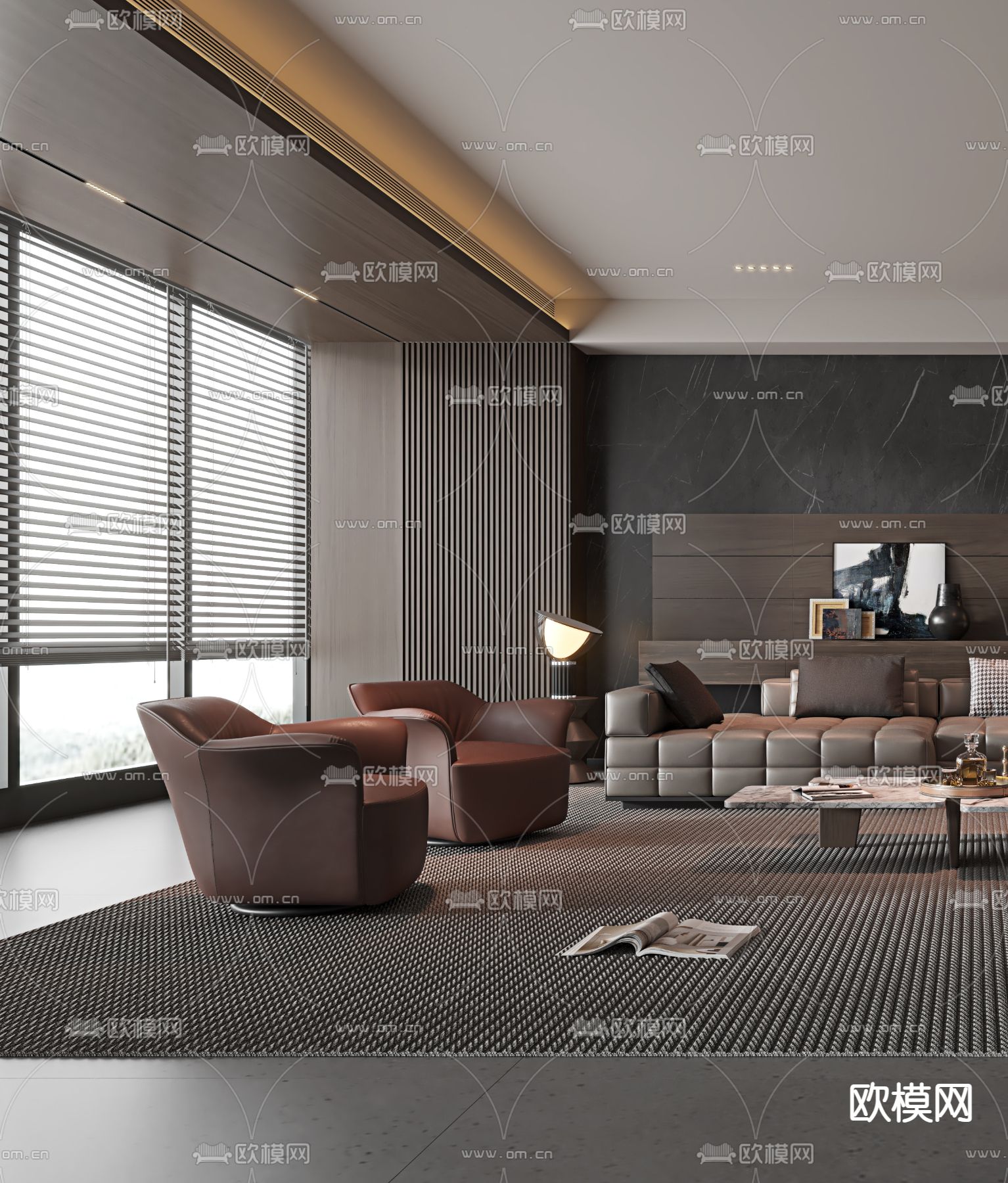暗黑风客厅3d模型下载（渲染图2）