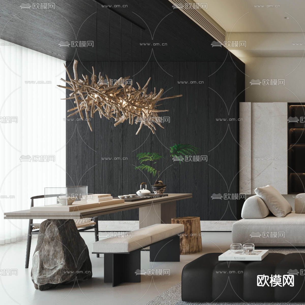 轻奢客厅3d模型下载（渲染图2）