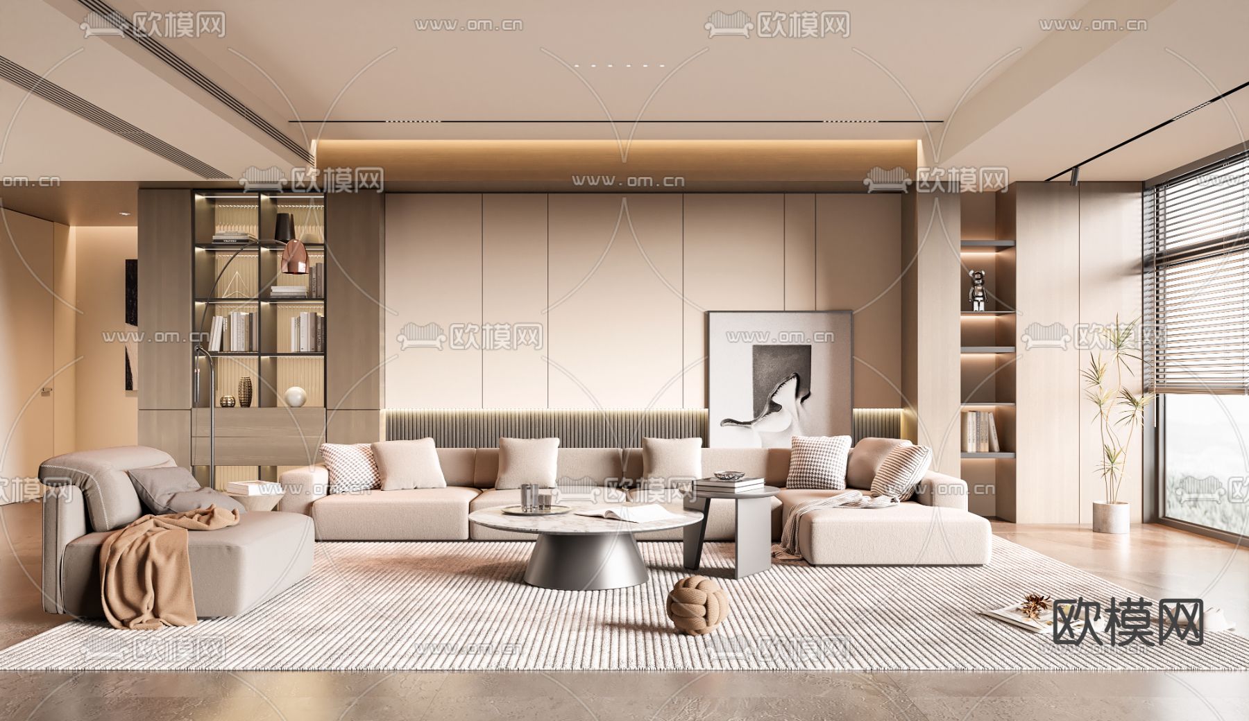 奶油风客厅3d模型下载