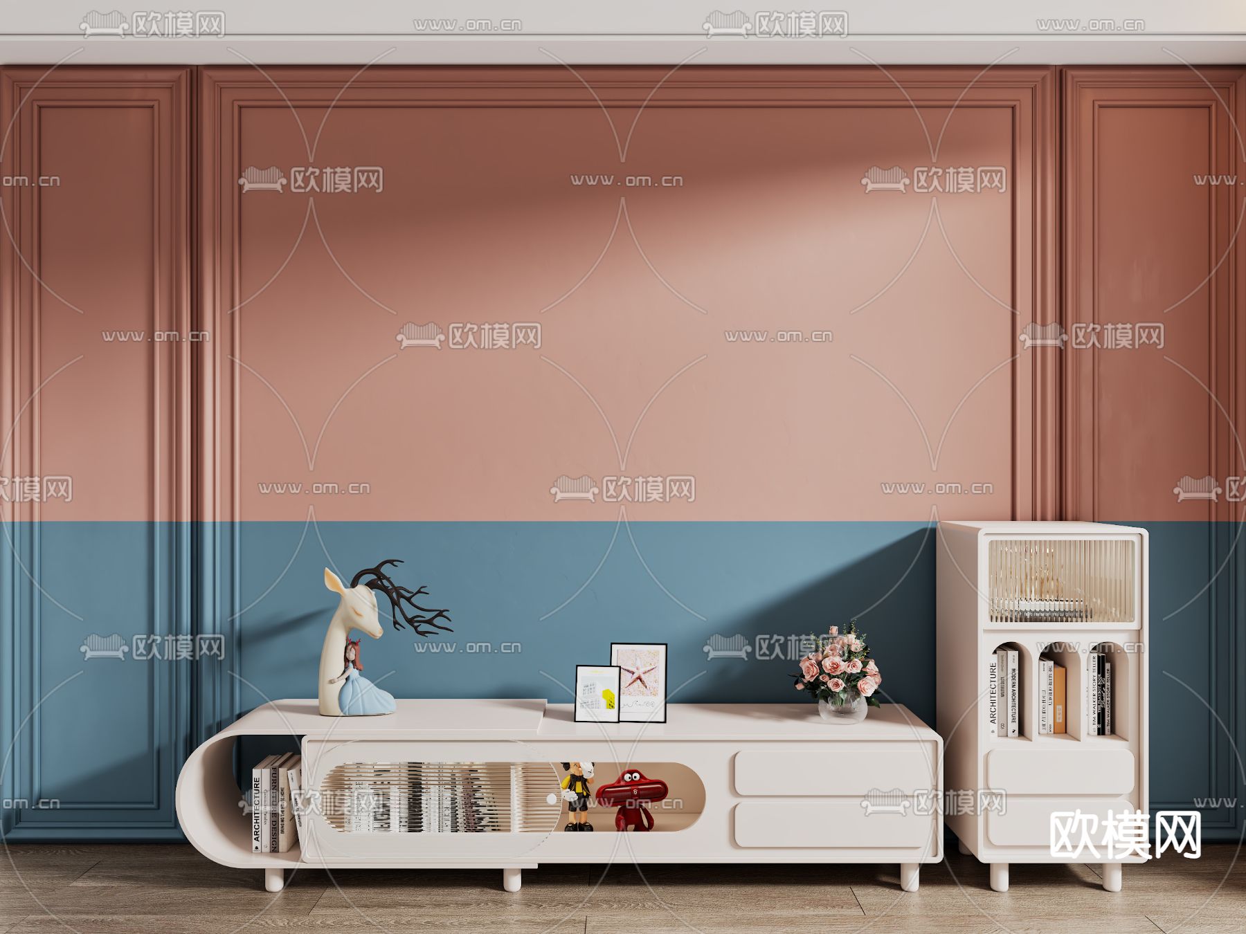 奶油风电视柜 收纳柜3d模型下载