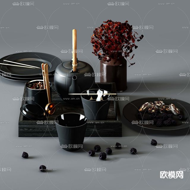 新中式简约创意餐具免费3d模型下载