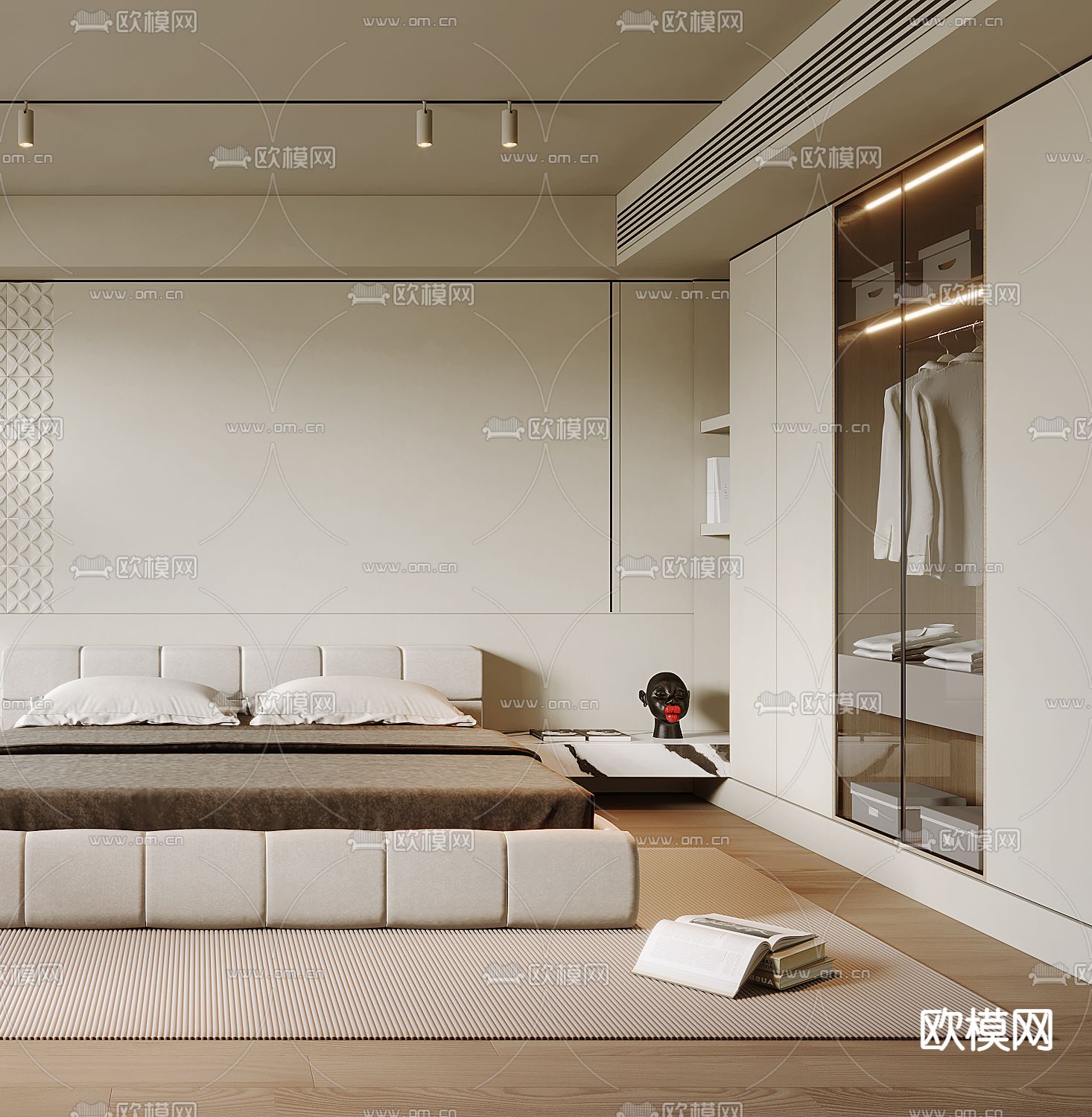 奶油风卧室 主人房 主卧3d模型下载（渲染图2）