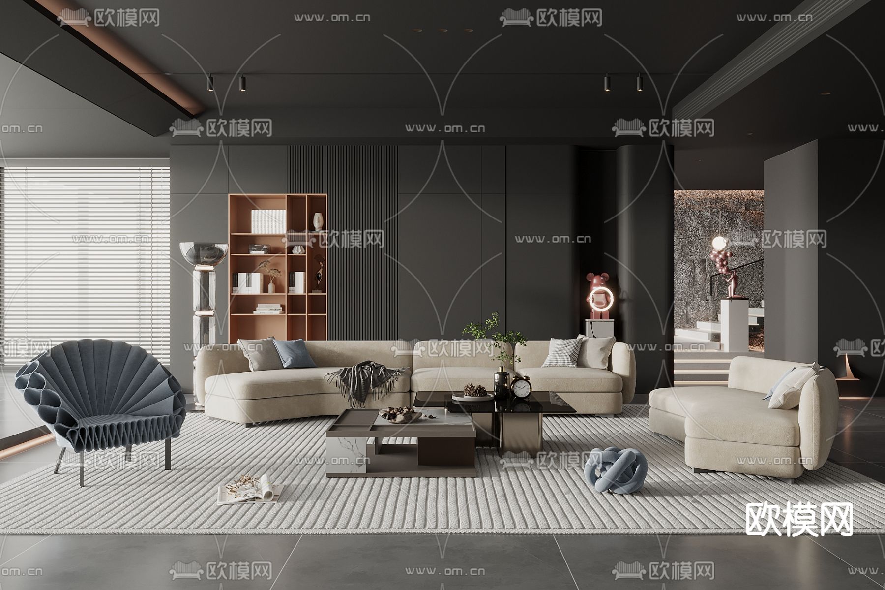 暗黑风客厅3d模型下载