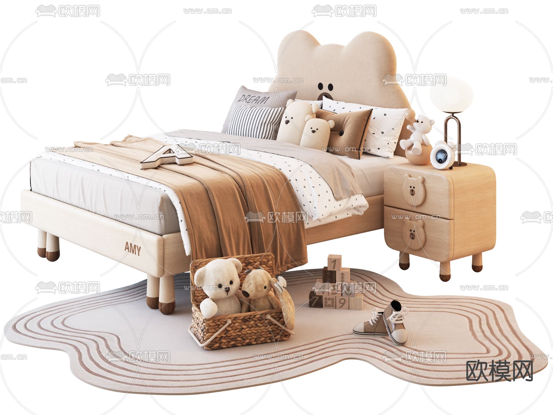 小婴儿和小熊在床上睡觉图片素材-编号32461006-图行天下