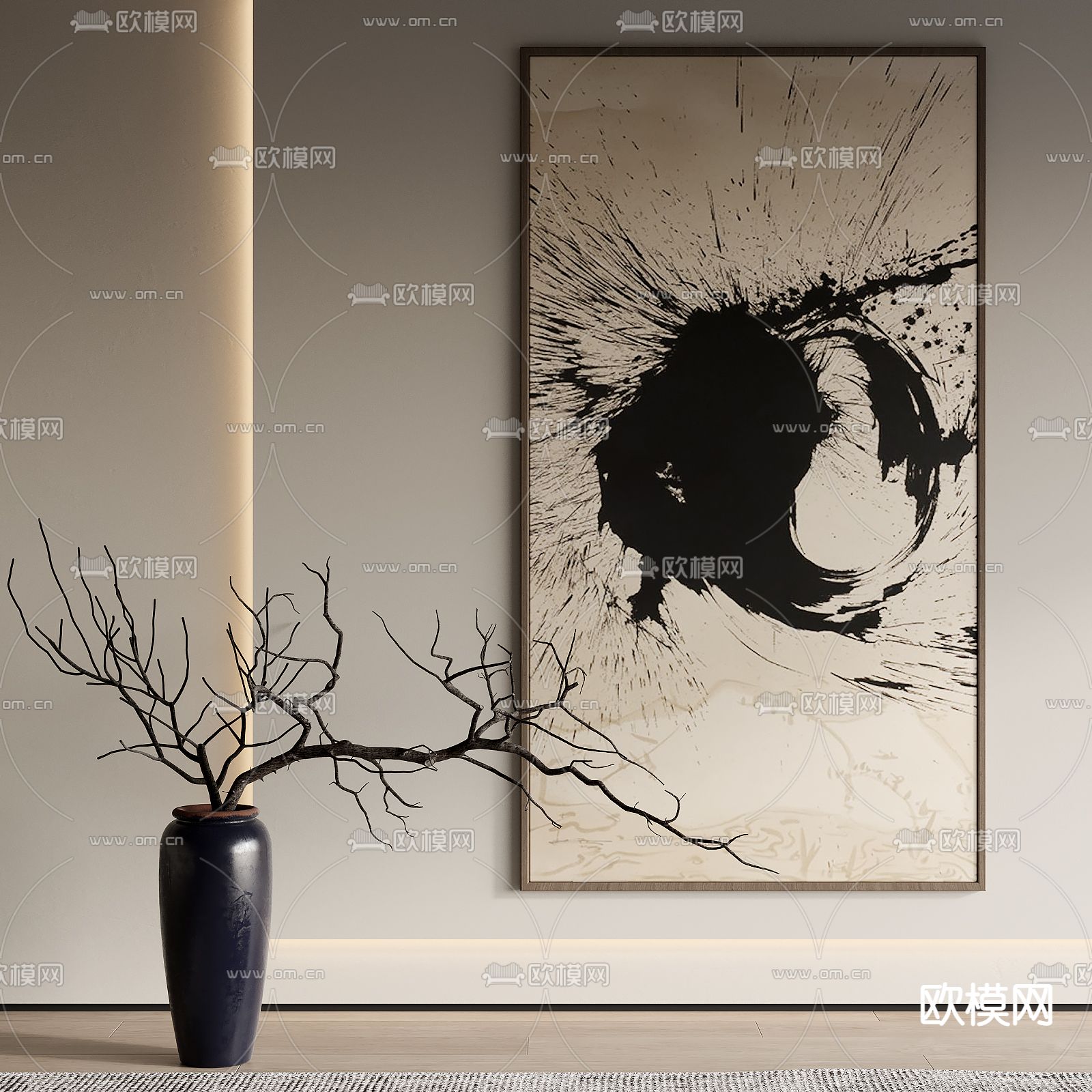 新中式水墨画 装饰画 挂画3d模型下载