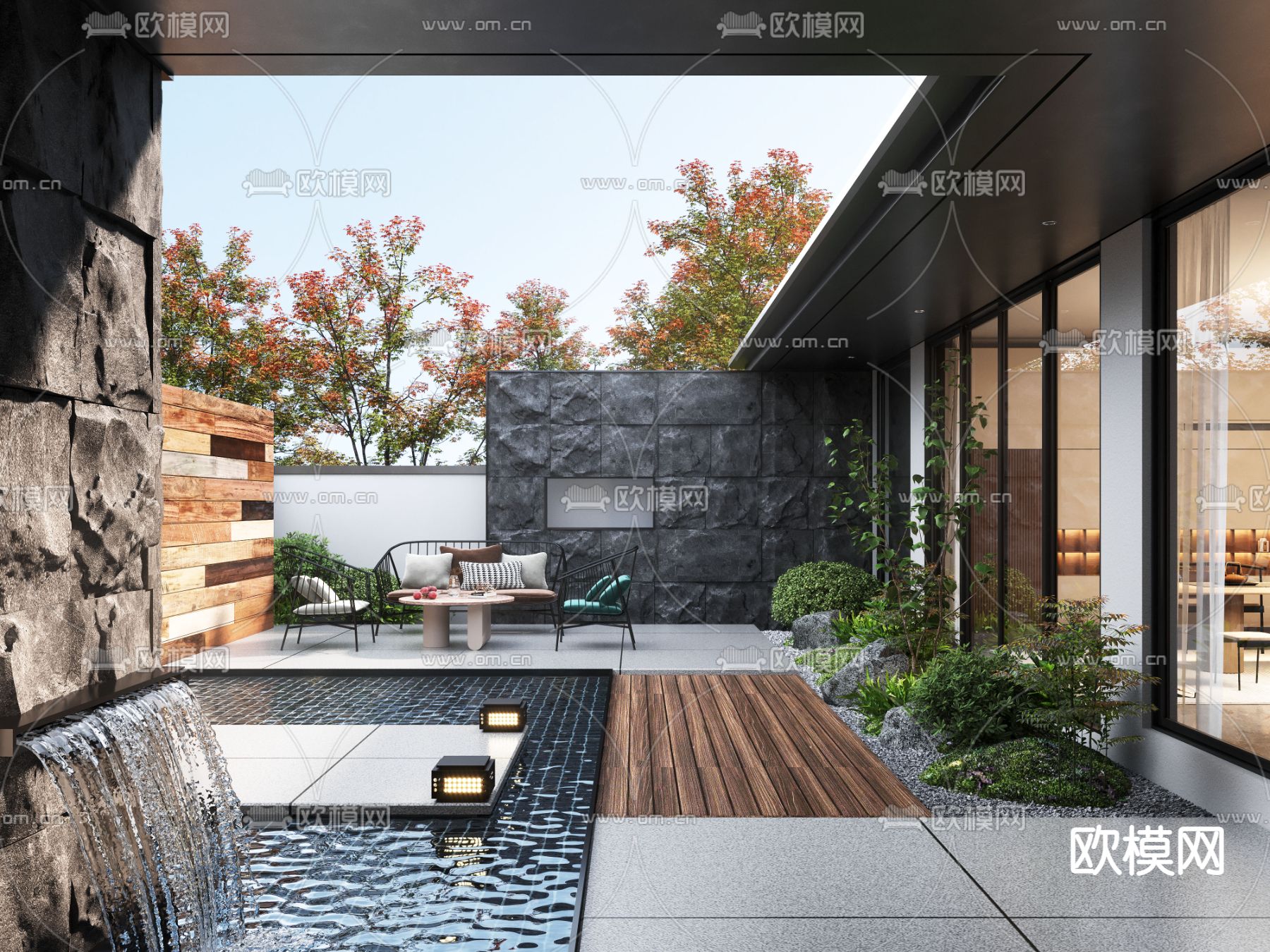 别墅庭院造景 后花园3d模型下载_ID13025402_3dmax免费模型-欧模网