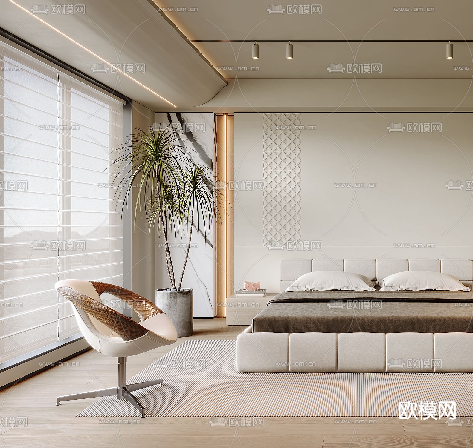 奶油风卧室 主人房 主卧3d模型下载（渲染图3）