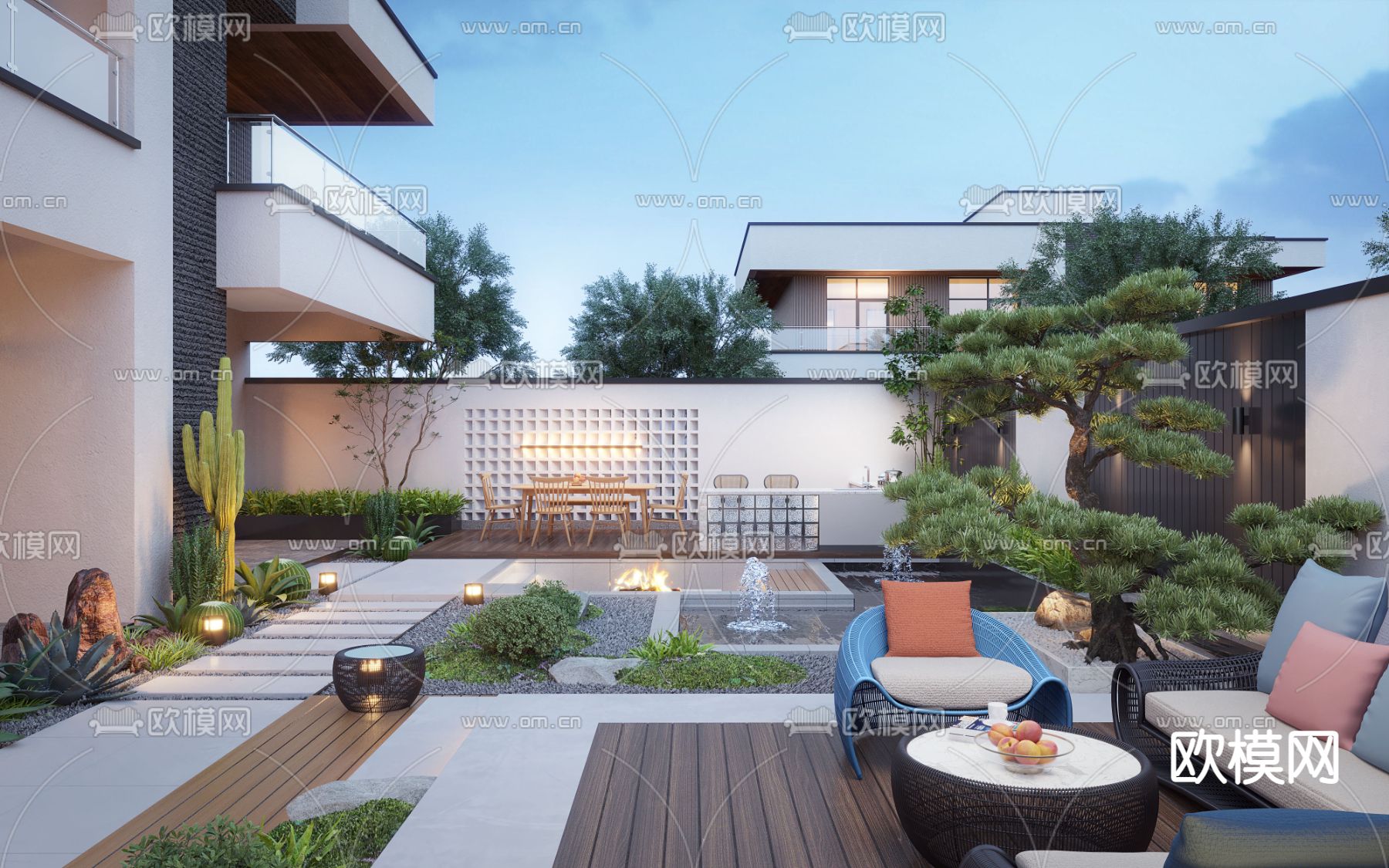 后花园 别墅庭院夜景3d模型下载（渲染图3）