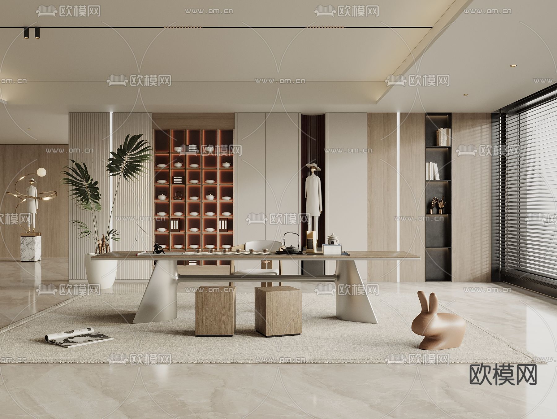 奶油风茶室3d模型下载_ID13025482_3dmax免费模型-欧模网