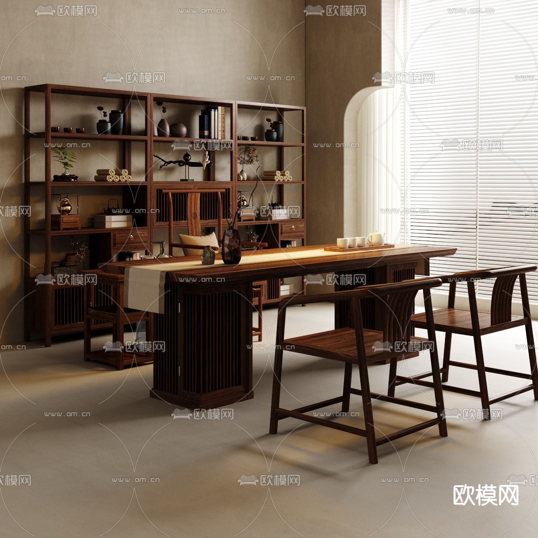 新中式茶桌椅 茶台 茶柜3d模型下载