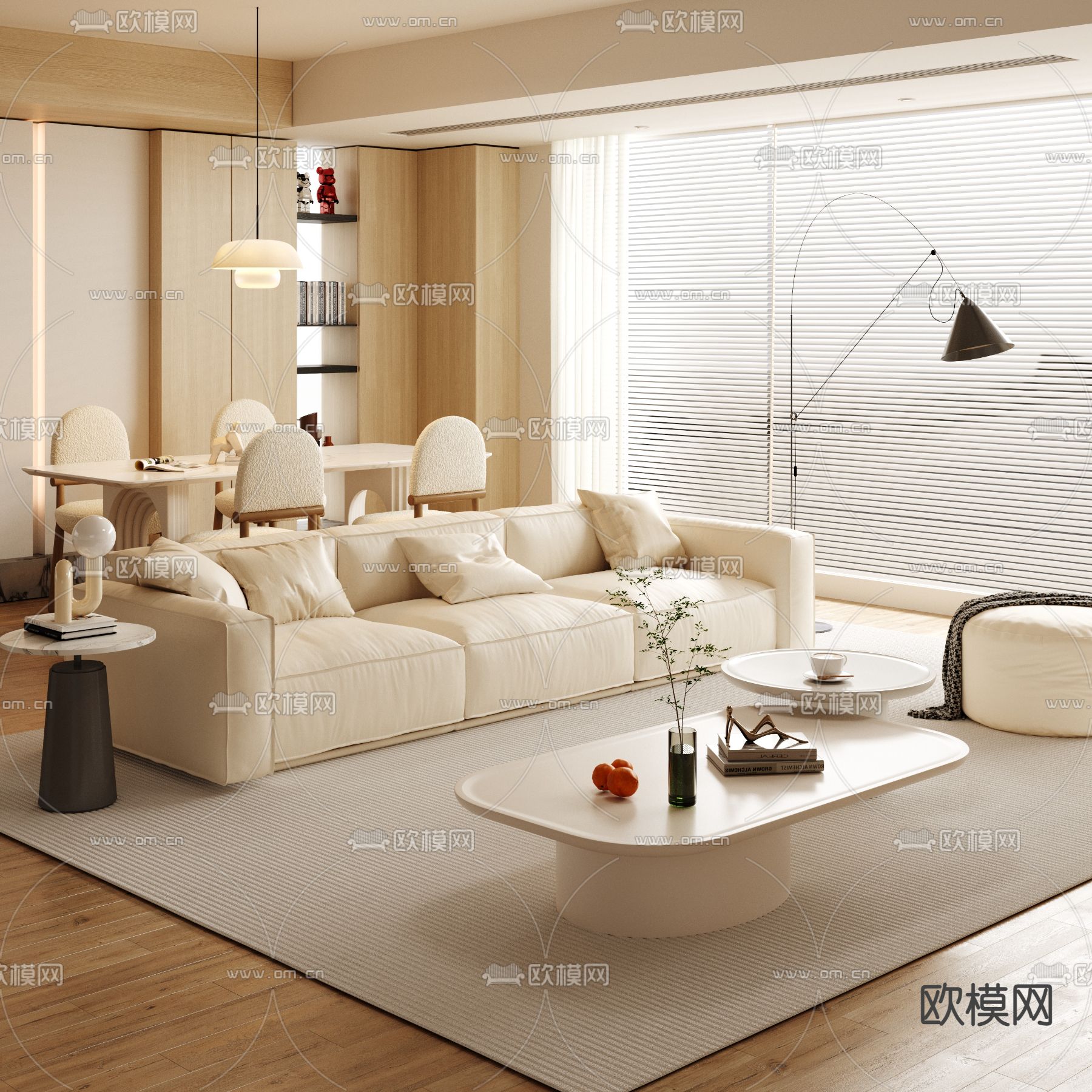 奶油风组合沙发3d模型