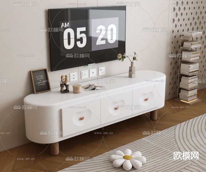 奶油风电视柜3d模型下载