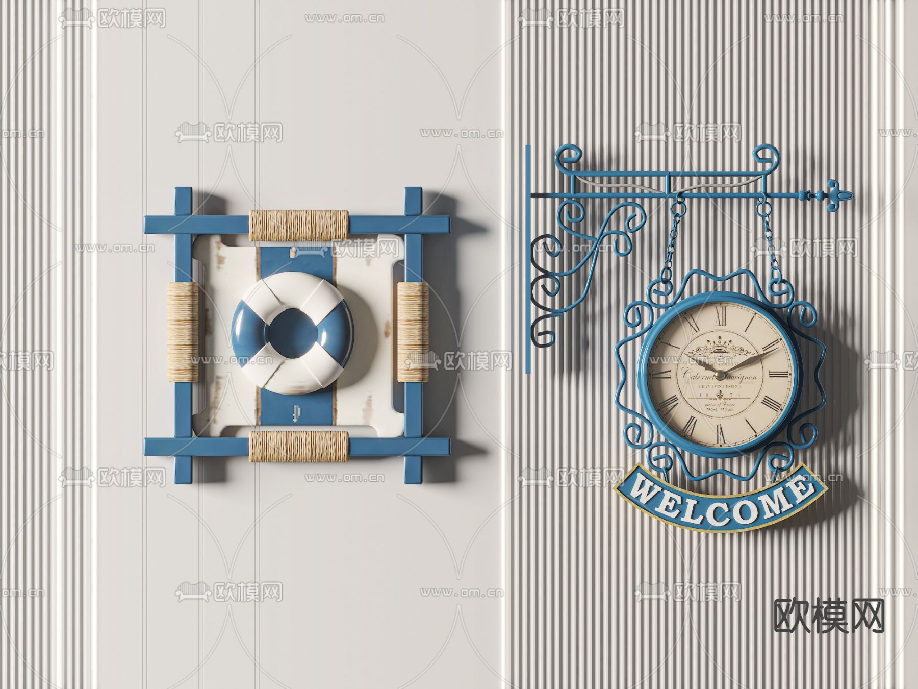 地中海挂钟 墙饰 挂件3d模型下载