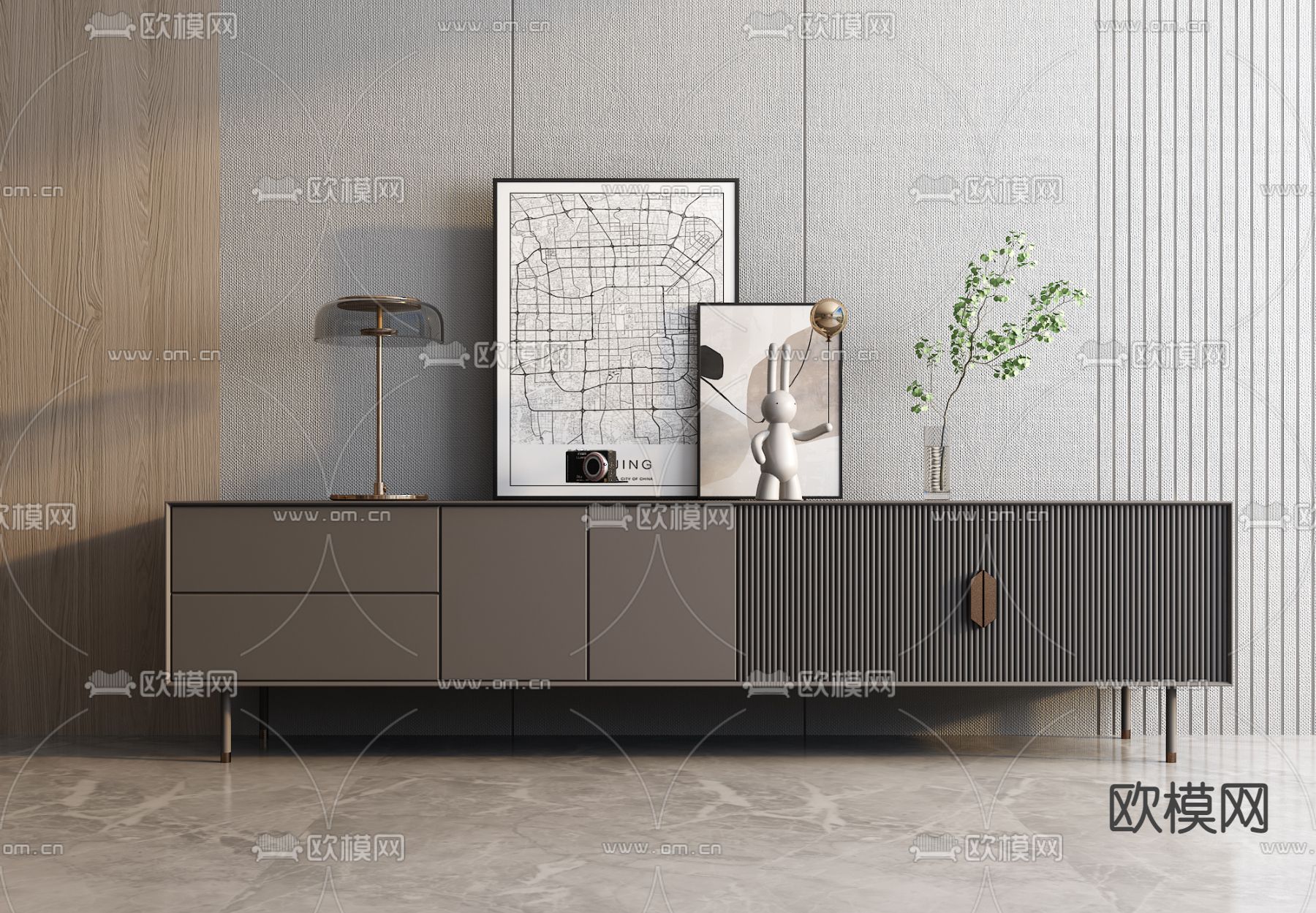 高级灰电视柜3d模型下载