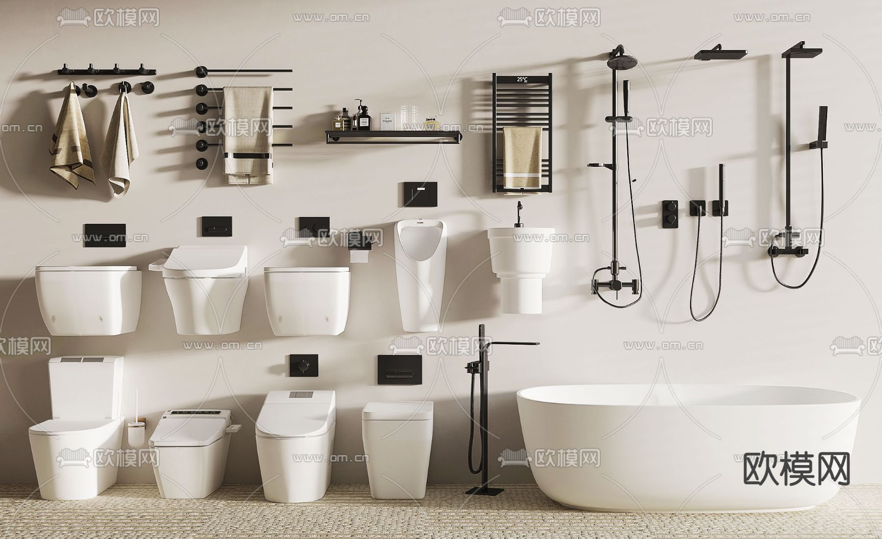 马桶 浴缸 毛巾架 洁具3d模型下载