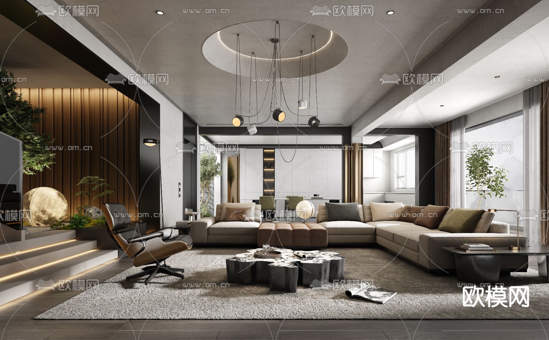 高级灰客厅 餐厅3d模型