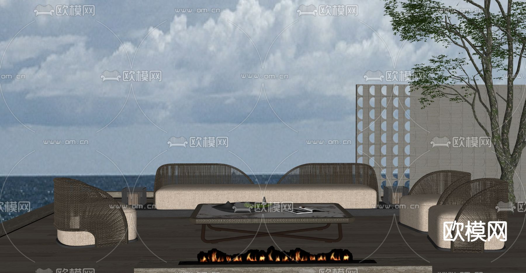 Minotti 米洛提 户外沙发 编织沙发组合su模型下载（渲染图2）