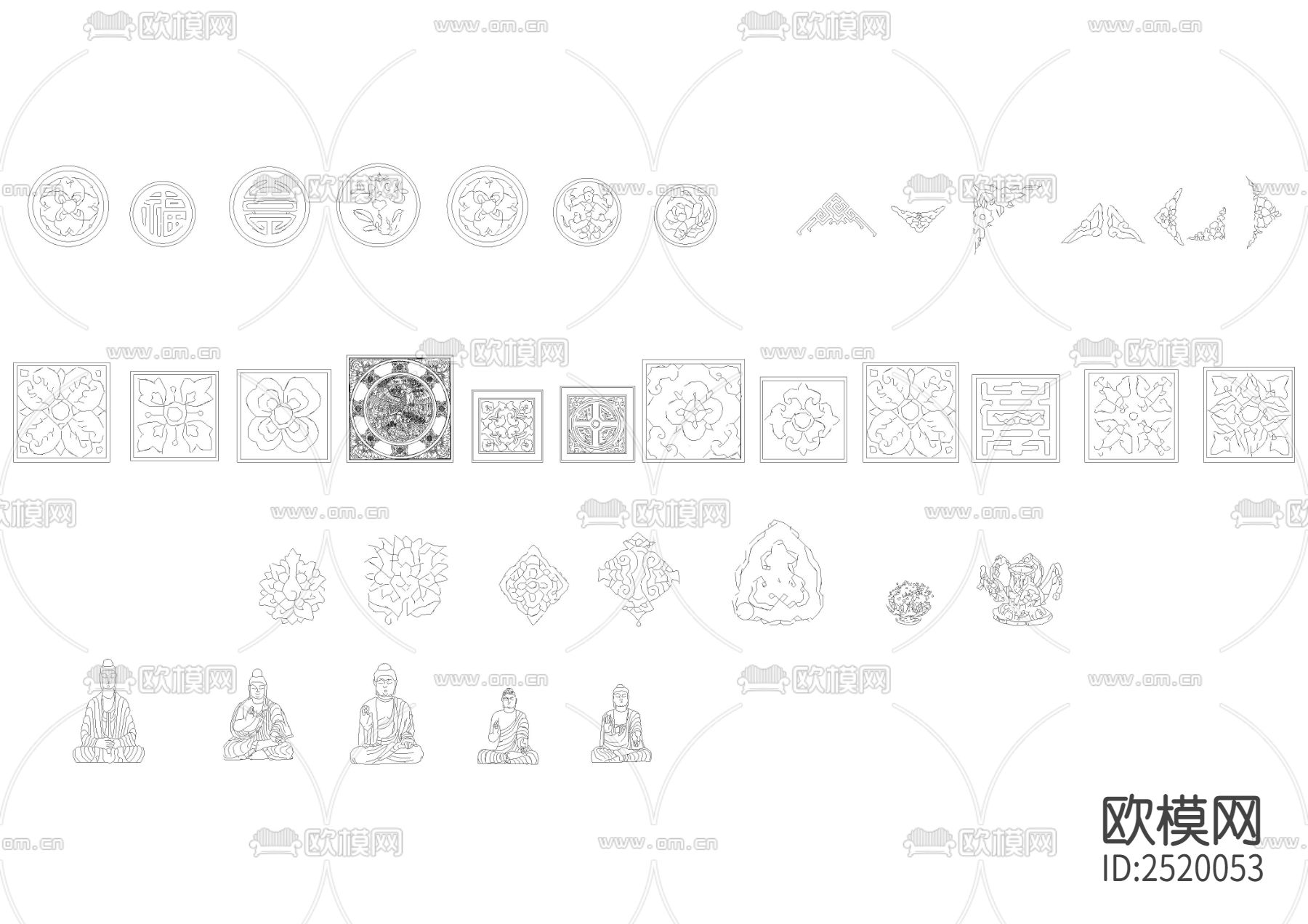 中式纹样CAD施工图下载（渲染图3）