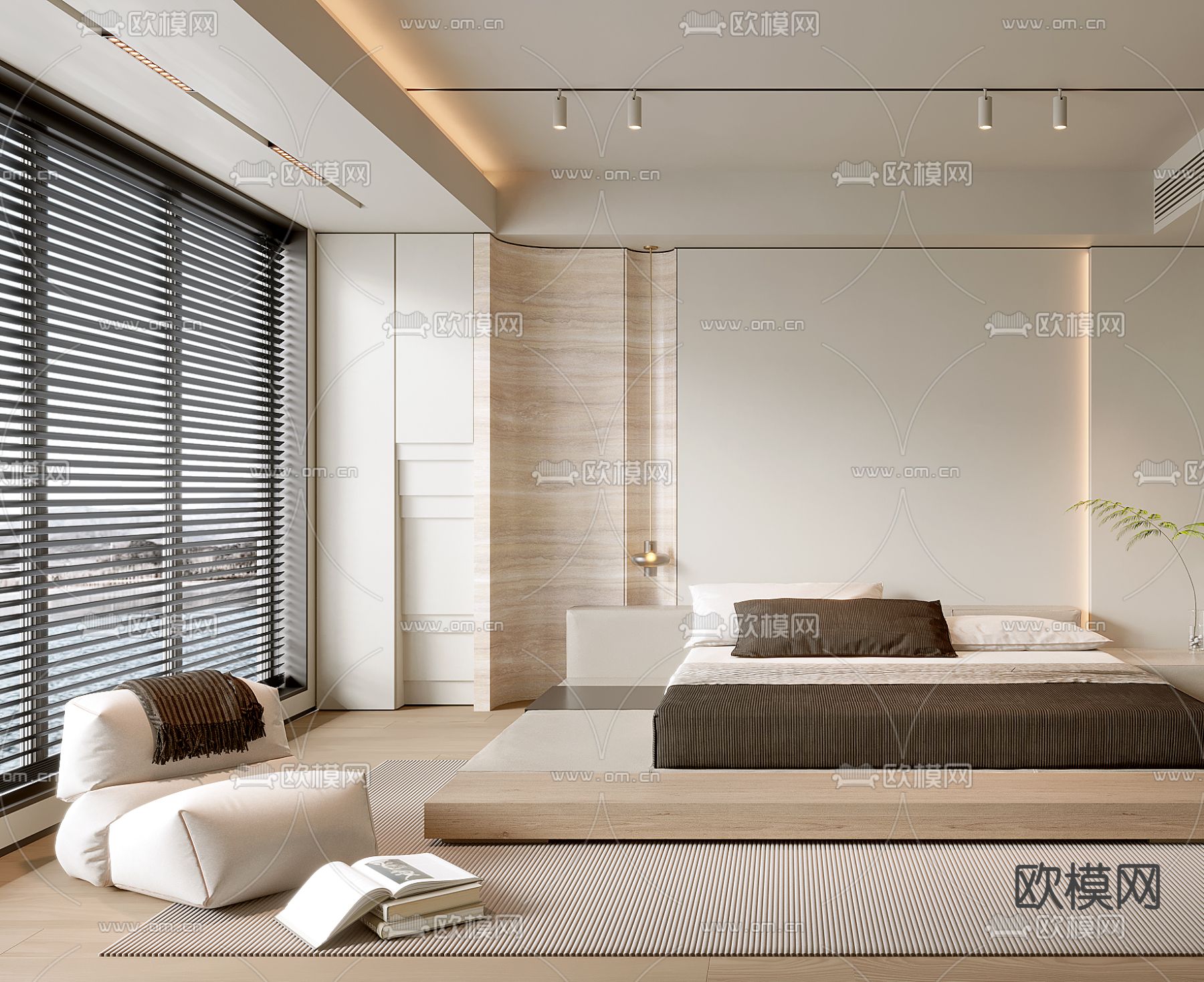 奶油风卧室 主人房3d模型下载（渲染图3）