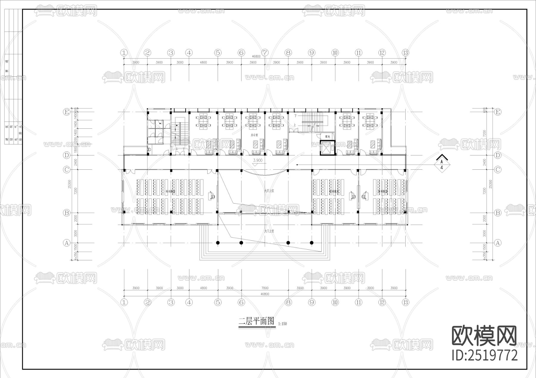 八层社保全套装修CAD施工图下载（渲染图7）