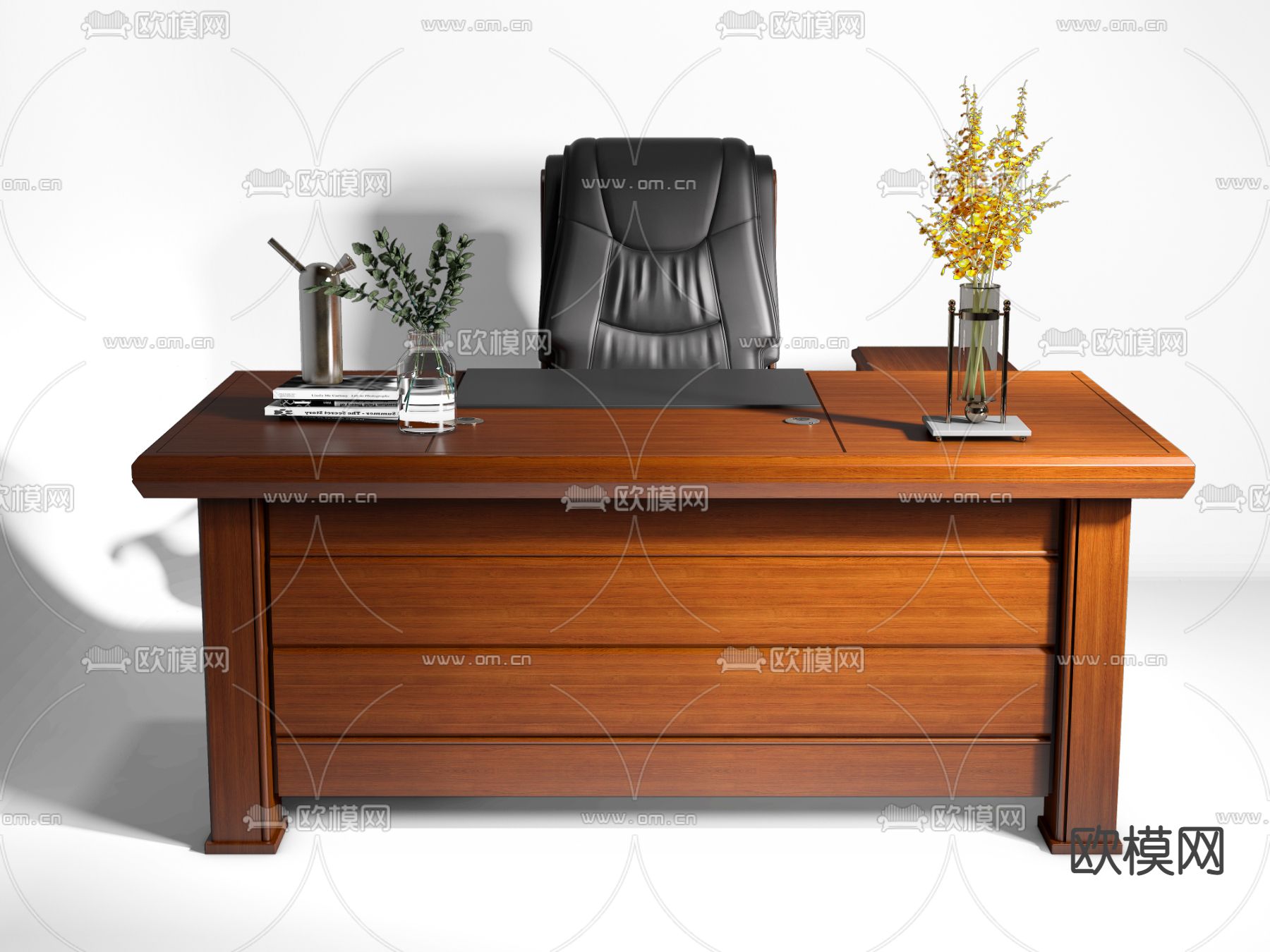 中式班台桌椅 办公桌椅3d模型下载