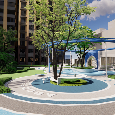 现代口袋公园 儿童活动区su模型